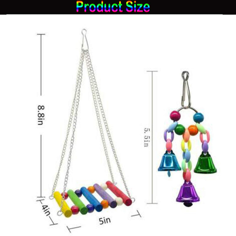 bluesees Bird Toys, Parrot Toys 8pcs Play Set for Birds, Hanging Colorful Swing Chewing Toy Bells, Ladder Swing for Small Parrots, Macaws, Parakeets, Conures, Cockatiels, Love Birds - PawsPlanet Australia