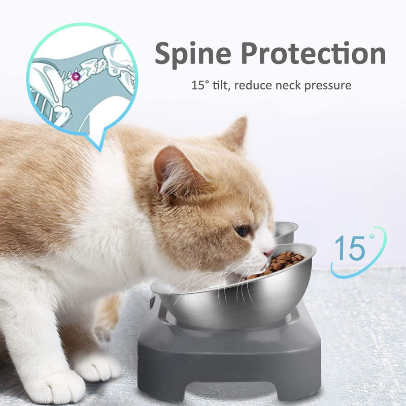 [Australia] - Shinea Raised Cat Bowls Stainless Steel Material, 15° Tilted Elevated Cat Bowl Food and Water Bowls,Pet Feeding Bowls for Cats and Small Dogs 