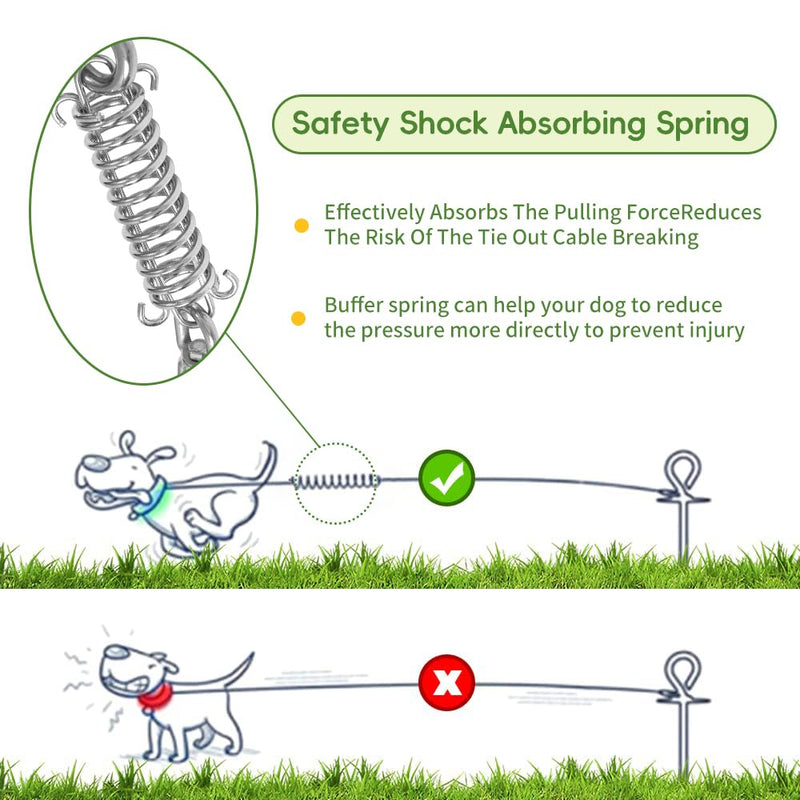 Miao Chuai Dog Tie Out Cable,10/15/20/30/40/50FT Dog Cable with Swivel Hook and Shock Spring,Heavy Duty Dog Leads for Yard Outdoor and Camping,Dog Lead Runner for Large Dogs (Silver, 15ft 120Ibs) Silver - PawsPlanet Australia