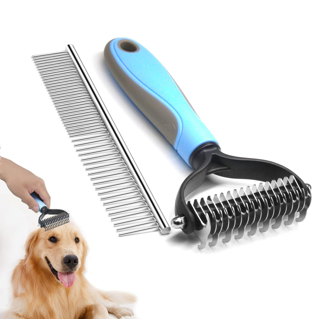 AHRITA dog brush and cat brush long hair animal hair brush, 17+9 double-sided undercoat brush dogs, dog comb undercoat with stainless steel comb - PawsPlanet Australia