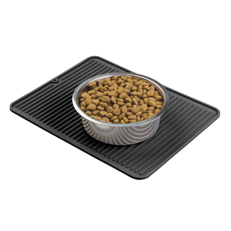 [Australia] - mDesign Premium Quality Pet Food and Water Bowl Feeding Mat for Dogs and Puppies - Waterproof Non-Slip Durable Silicone Placemat - Food Safe, Non-Toxic - Black 16 x 12.5 x .25 