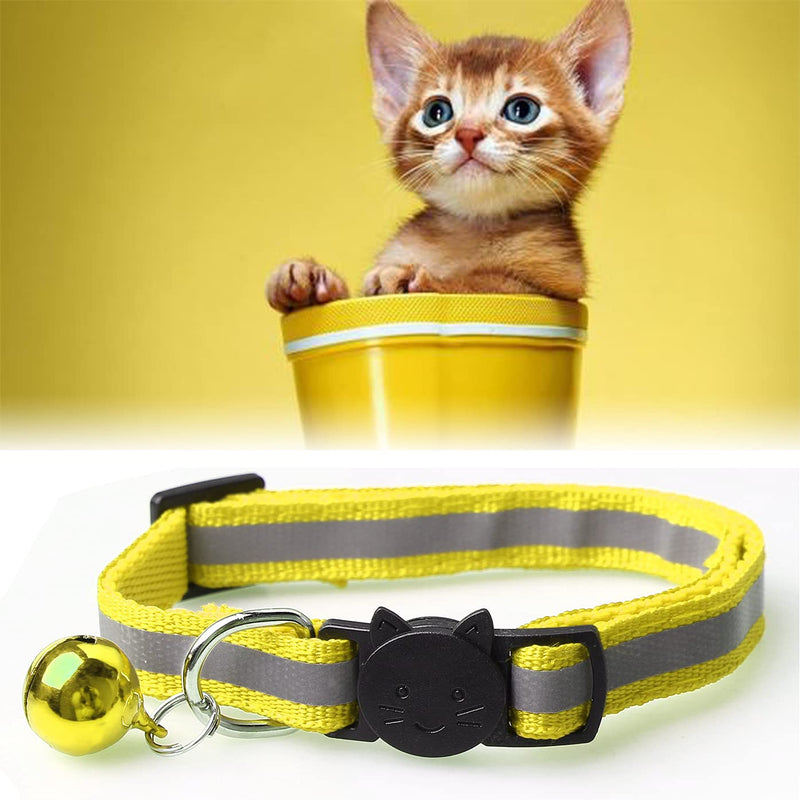 kuou 6 Pack Cat Collar with Bell, Adjustable Reflective Cat Collars Safety Quick Release Kitten Collars(19-32cm) - PawsPlanet Australia