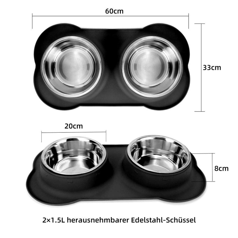 Large Dog Bowl, 2 x1500 ml Stainless Steel Dog Bowl with Non-Spill Non-Slip Silicone Tray Mat ，for Cats Bowl Puppy Small Medium Dogs Food and Water Feeding XL 2×1500 ml - PawsPlanet Australia