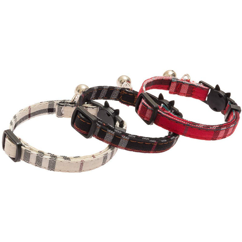 Cat Collar Quick Release with Bell- 3 Pack Adjustable Safe Breakaway Kitten Collar Plaid Design Perfect for Puppy & Cat - PawsPlanet Australia