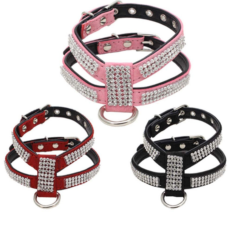 [Australia] - Dogs Kingdom Full Shining Leather Pet Dog Harness Customized Rhinestone Puppy Small Medium Dog Chihuahua Harness M Yellow 