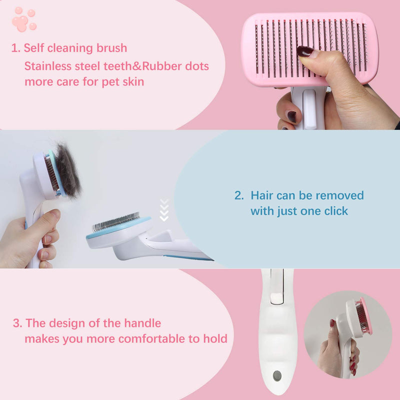 Tekkery Dog Cat Comb Brush Pet Grooming Brush Daily, Use to Clean Loose Fur & Dirt, Great Undercoat Brush for Shedding Short Hair With Small Medium Large Pink - PawsPlanet Australia