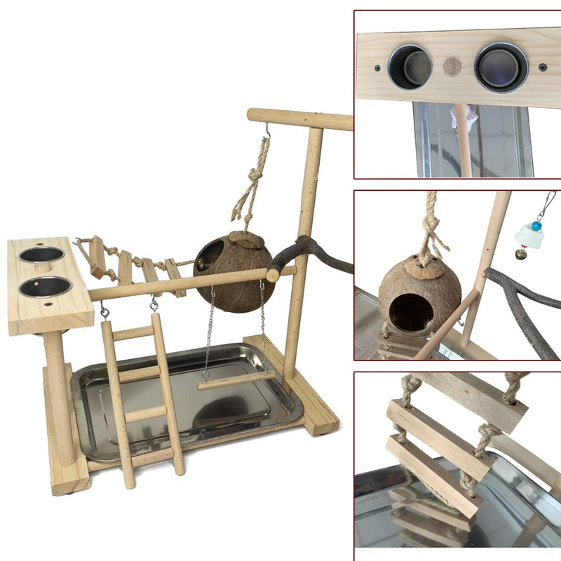 Hamiledyi Parrot Playground Bird Playstand Wood Perch Gym with Feeder Cups Toys Cockatiel Nest with Ladder for Conure Lovebirds - PawsPlanet Australia