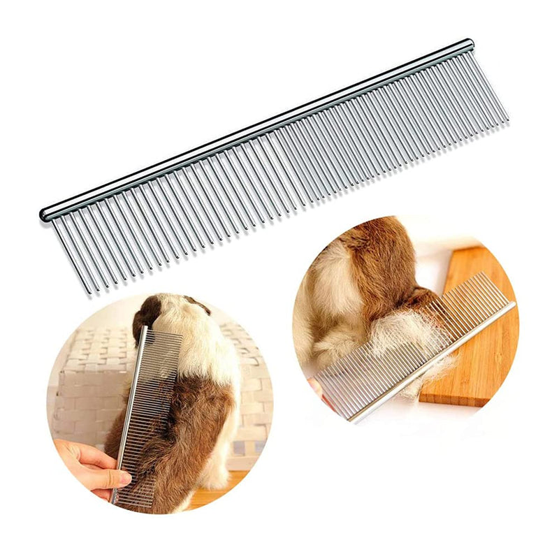 Wacnune Stainless Steel Pet Comb Pet Grooming Comb Rounded Teeth Dog Comb for Large, Medium and Small Dogs and Cats (19x3cm) 19*3cm - PawsPlanet Australia