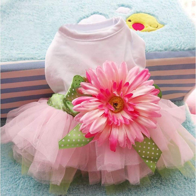 [Australia] - Barode Daisy Flower Gauze Tutu Dog Dress Vest Apparel Skirt Clothes Pet Puppy Bowknot Princess Clothes for Dogs and Cats S 