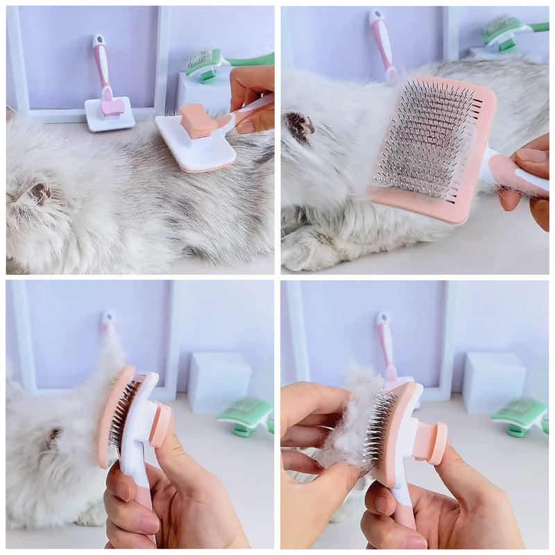 Cat brush, short hair cat brush, dog hair brush, fur brush for cats, with cleaning button for pets, short cat brush. (green) Green - PawsPlanet Australia