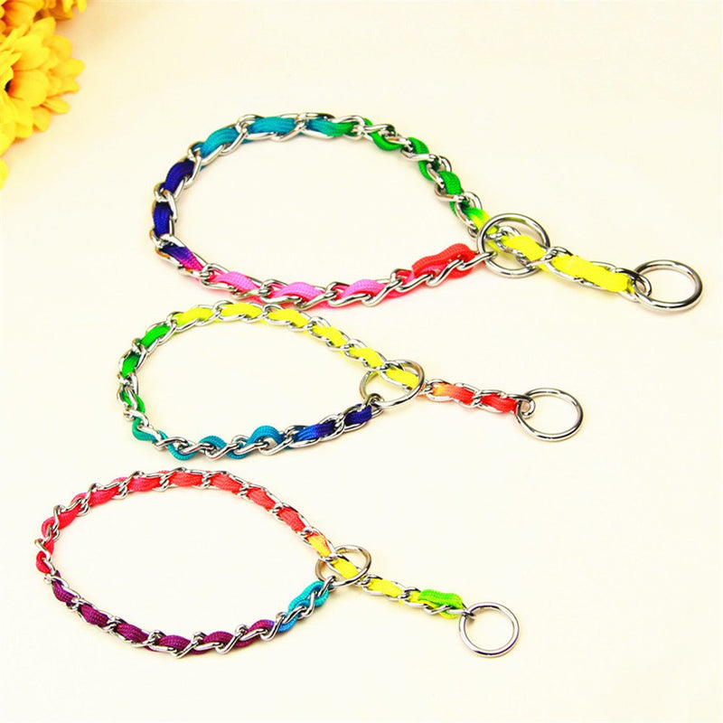 [Australia] - JWPC Rainbow Color Stainless Steel P Chock Metal Chain Training Dog Pet Collars Necklace Walking Training Pet Supplies Small Medium Large Dogs 4.0mm*60cm/(23.7") (collar) 