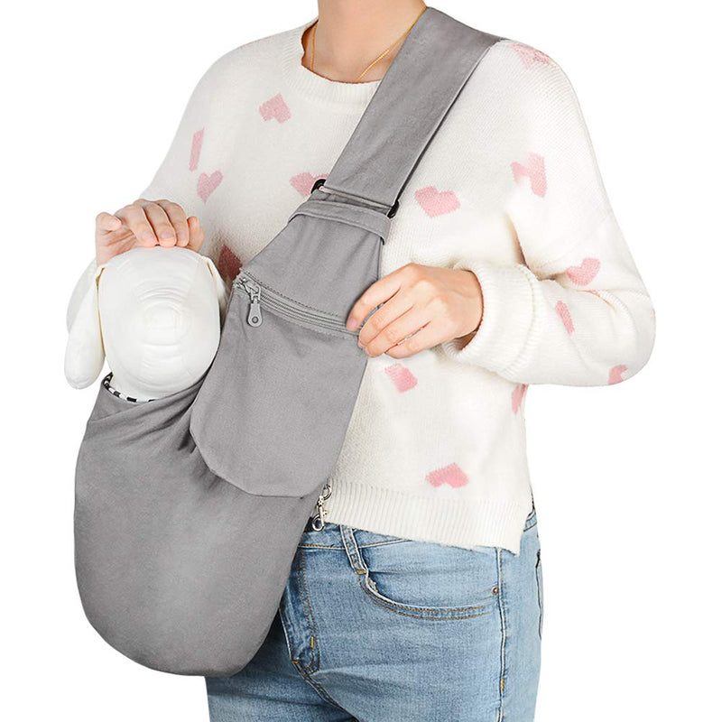 PETLOFT Reversible Dog Cat Sling Carrier, Small Dog Carrier, Adjustable Dog Sling with Fine Pocket, Hands Free Cross Body Carrier with Collar Hook for Dog/Cat/Bunny up to 11lb Grey - PawsPlanet Australia
