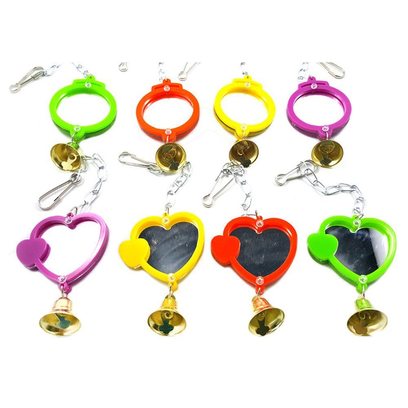 [Australia] - Hypeety Pet Bird Mirror with Bell Interactive Treat Puzzle Parrot Toy Bird Cage Mirror Small Bird Swing Chew Toys Fun Cage Accessories (Color Random) Heart Shape 