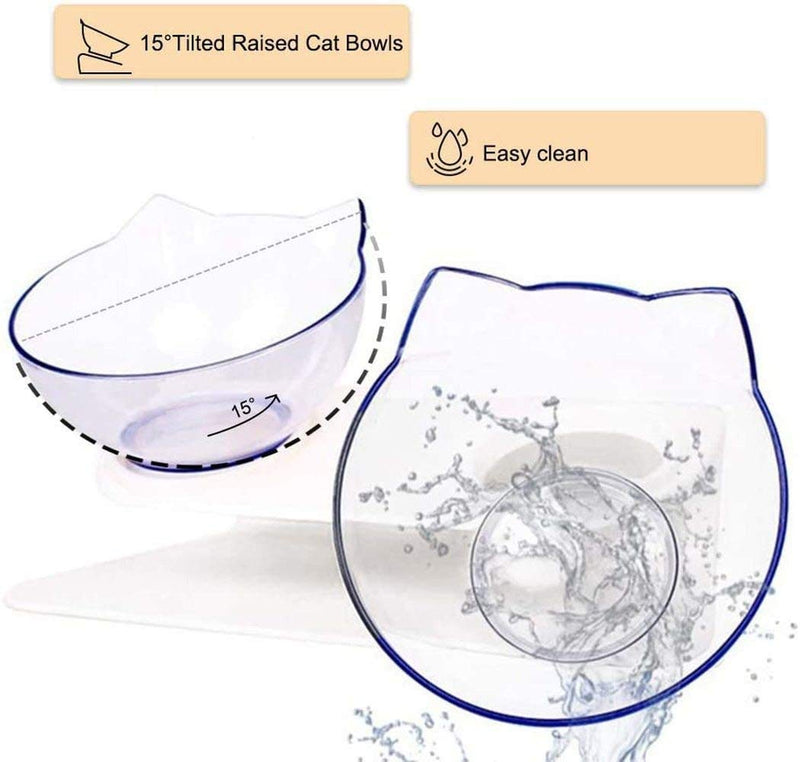 Raised Cat Bowl with Stand, 15° Tilted Cat Bowls for Kittens Elevated Cat Bowl Anti Vomiting Double Cat Bowls Plastic Transparent Cat Feeding Bowl - PawsPlanet Australia