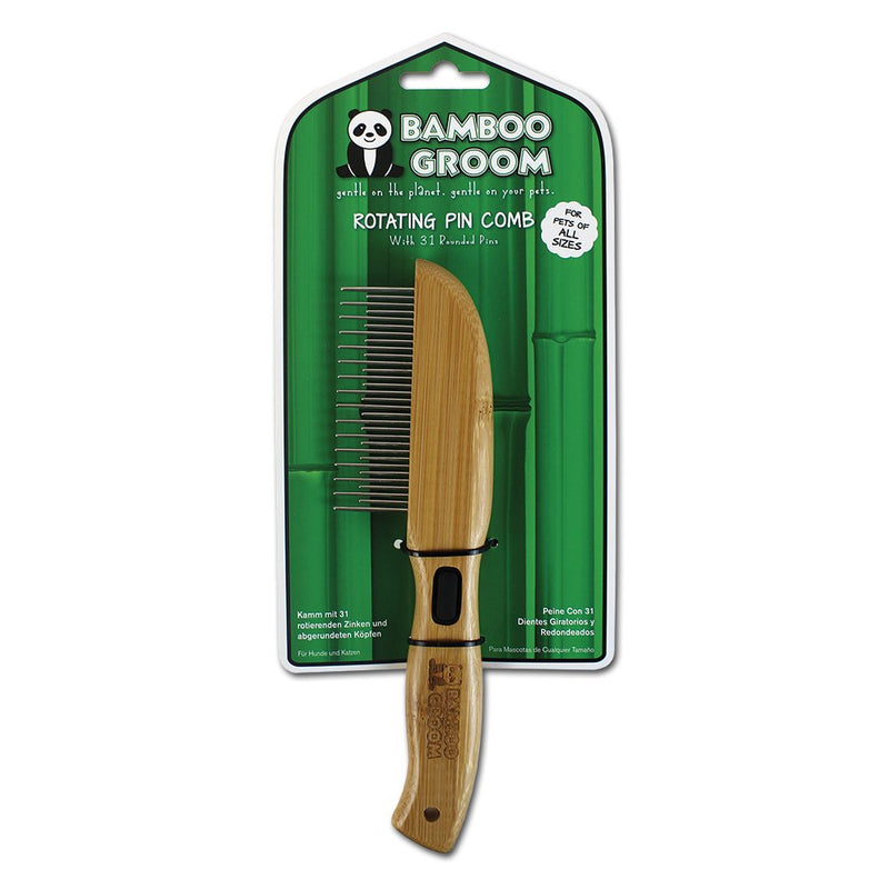 [Australia] - Bamboo Groom Comb for Pets Rotating Pin Comb with 31 Rounded Pins 