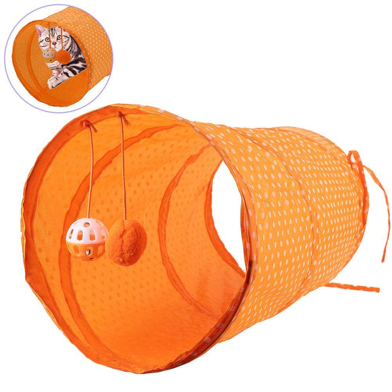 Sheens Cat Tunnel Tube Toy, Foldable Polyester Fabrics Hide Tunnel Cat Dot Tent Long Tunnel Bed Interactive Playing Toys for Puppy Rabbits Hamsters Cats Dogs(Orange) Orange - PawsPlanet Australia