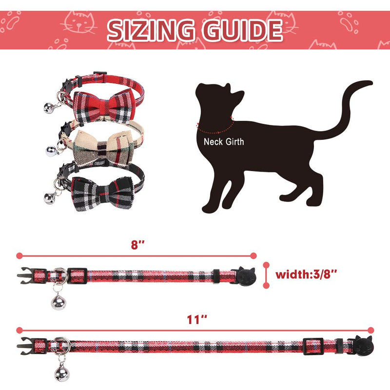 PUPTECK 3 Pack Classic Cat Collars Quick Release with Plaid Pattern and Cute Bowtie for Kitties Outdoor All Seasons (Red&Black&Cream) - PawsPlanet Australia