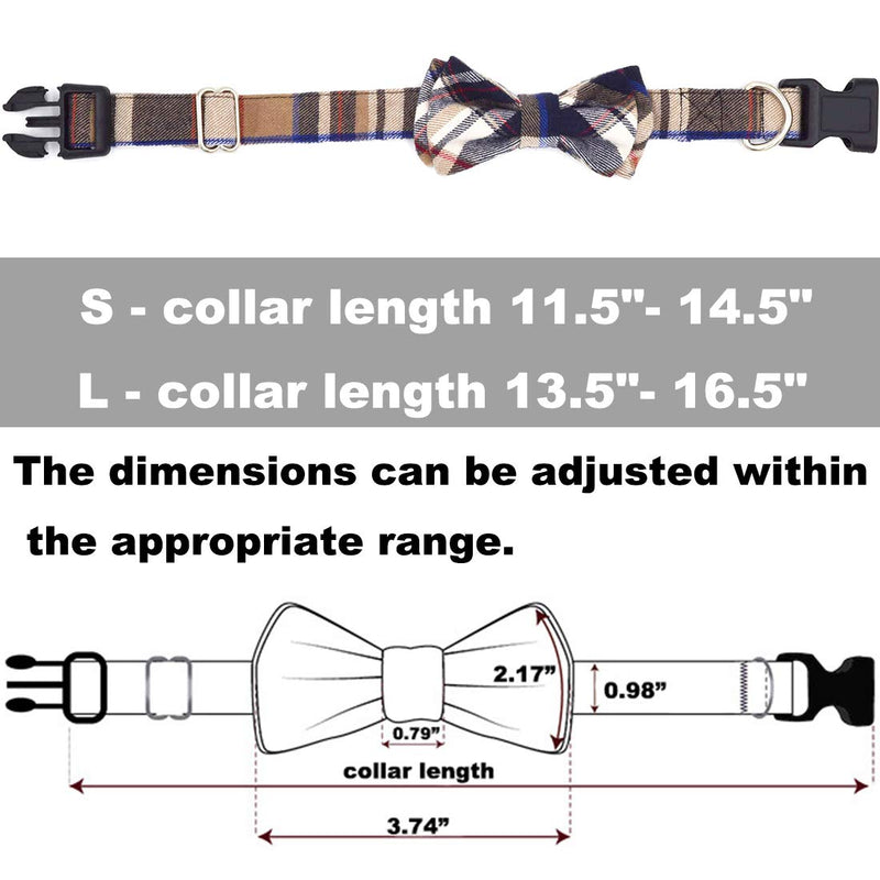 [Australia] - Freezx Dog Collar with Bow Tie - Adjustable 100% Hand Made Cotton Design - Cute Fashion Dog Collars with Bow Ties for Small Medium Large Dogs - Red,Brown,Blue,Green,Yellow Plaid Stripe Pattern S collar length 11.5"- 14.5" Brown 