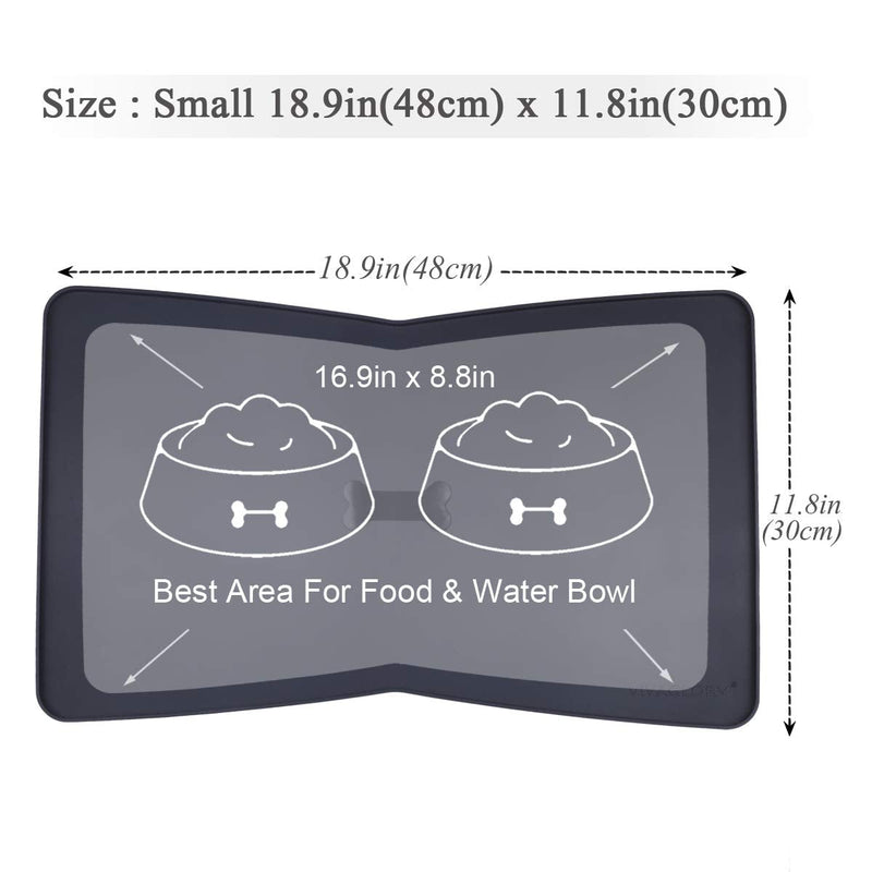 Vivaglory Pet Food Mat 24" L x 16" W or 19" L x 12" W, Waterproof & Anti-Slip Dog Food Bowl Mats with Raised Edge, Anti-Messy Bowknot-Shape & Whale-Shape Placemat for Dogs Cats 19"x12"(Bowknot-shape) Black - PawsPlanet Australia