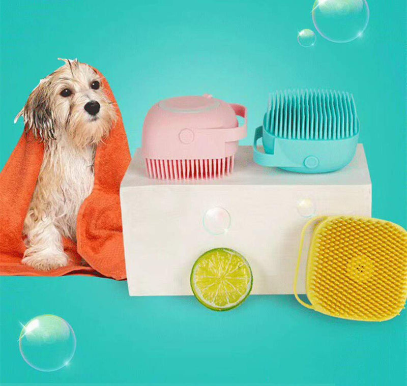 [Australia] - yimea Pet Grooming Brush Bath Brush- Pet Massage Brush Shampoo Dispenser-Soft Silicone Brush Rubber Bristle for Dogs and Cats Shower Grooming 