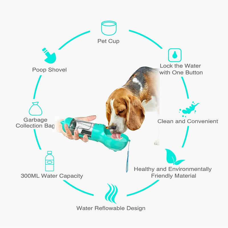 MAGVIILA Dog Water Bottle with Drinking Bowl and Potty Waste Bag 300 ml Leak Proof Portable Water Bowl Dispenser for Pets Dog Puppy Cat Outdoor Walking Hiking Travel (9 Oz) - PawsPlanet Australia