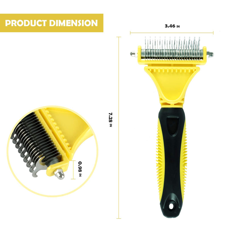 [Australia] - ARELLA Dog Dematting Tool 2 Sided Undercoat Rake for Dogs & Cats with Long Curly Silky Coats Gently Removing Mats Knots Tangles PDC01Y 