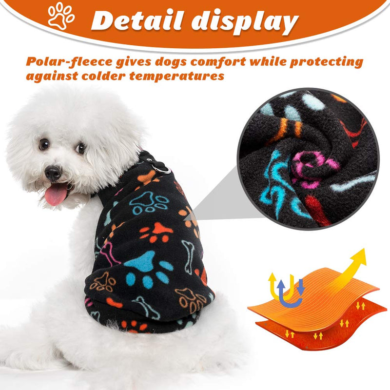 [Australia] - Small Dog Winter Coat - Windproof Puppy Polar Fleece Hoodie Pet Warm Lightweight Coat with Cute Paw Bone Design for Small Medium Doggie Cat S Black 