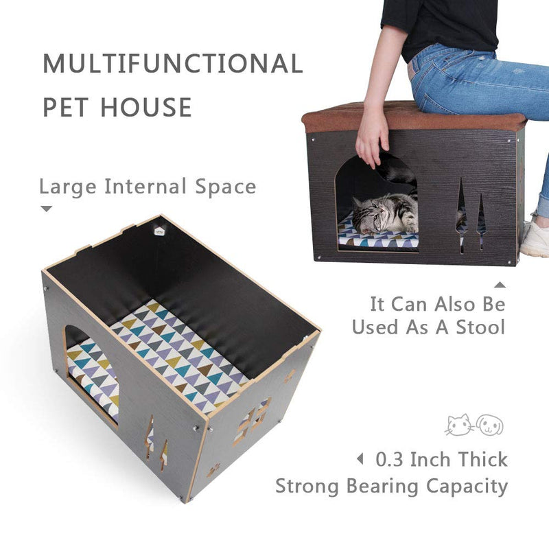 SONGWAY Cat Pet Bed House- Footstool Style Cat Cave Puppy Kennel, Foldable Pet House with Free Pet Cushion for Small Dogs Cats Rabbits Creative Wood Sitting Stool for Living Room Bedroom, Black XL - PawsPlanet Australia