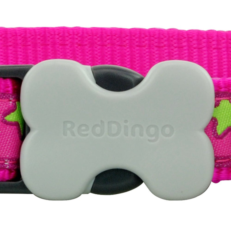 Red Dingo Stars Patterned Dog Collar, Medium, 20 mm x 31 - 47 cm, Hot Pink/ Lime Green M - PawsPlanet Australia