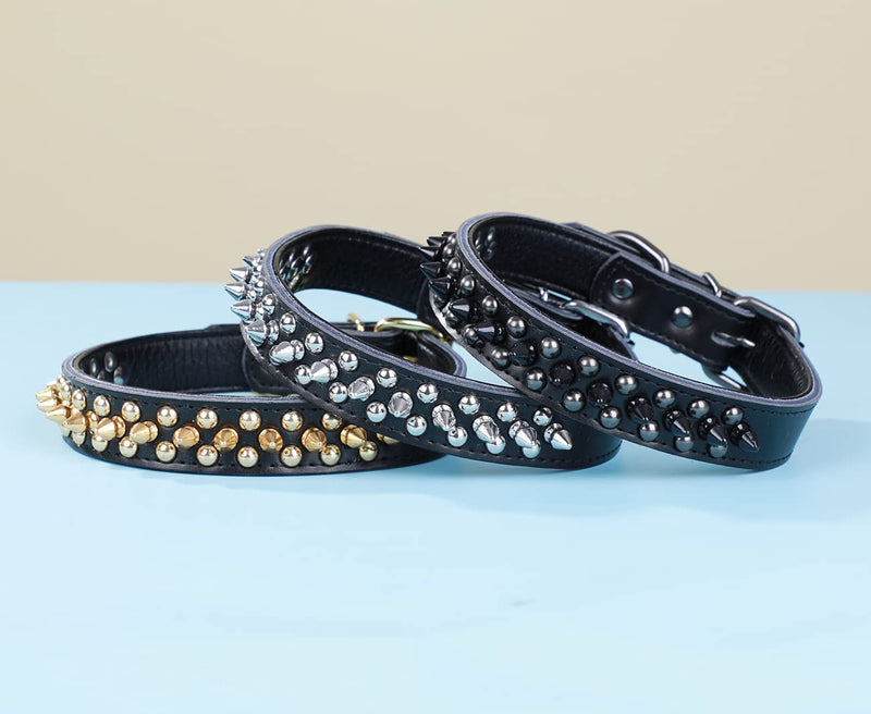 Rachel Pet Products Rivet Spiked Studded Genuine Leather Dog Collar for Small or Medium Pet Black - PawsPlanet Australia