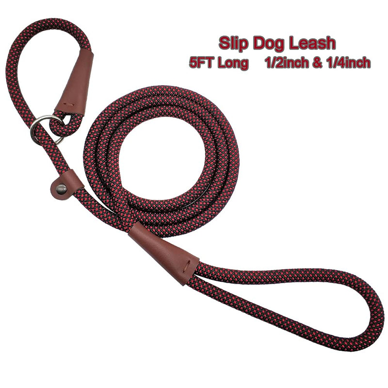 MayPaw Dog Leash Rope Slip Lead,1/4"-5Ft Durable Nylon Puppy Leash- Colorful Adjustable Training Pet Leash for Small and X-Small Dogs 1/4 in x 5ft Pattern C-black red - PawsPlanet Australia
