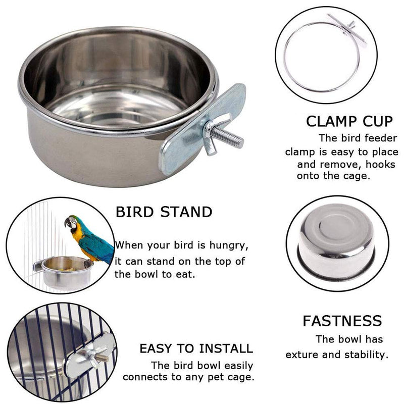[Australia] - Bird Feeder with Clamp, Stainless Steel Cage Food Water Bowls Parrot Bird Feeder Cup for Cage Small Animal, Parrot, Finches, Chinchilla - 2 Packs 
