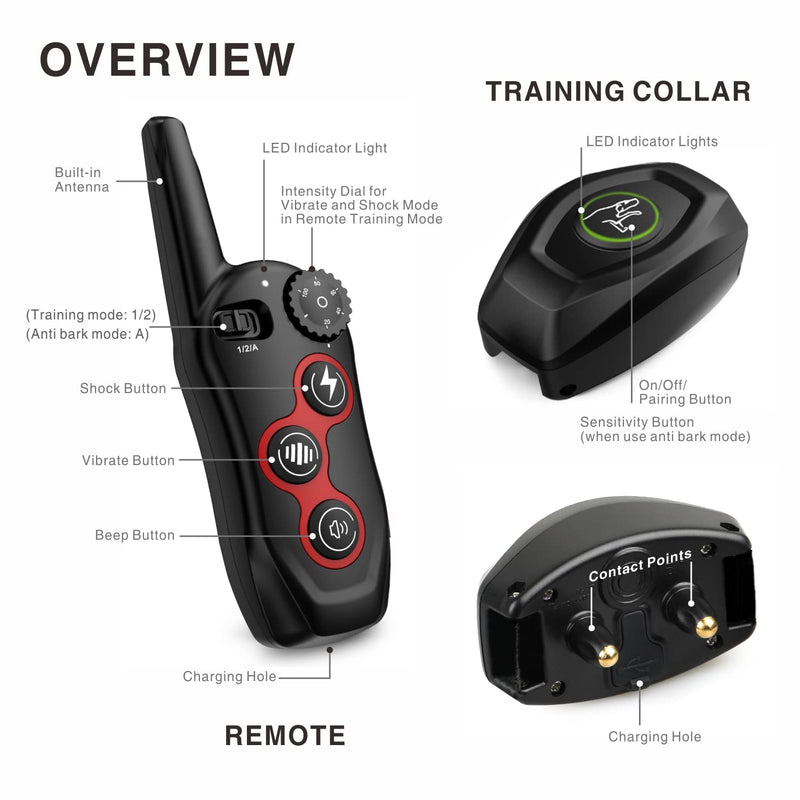 Dog Bark Collar - 2 in 1 Dog Training Collar w/3 Remote Training Modes, Beep, Vibration, Rechargeable Automatic Anti-Bark Waterproof Collar with Remote 1300ft Range for Small Medium Large Dogs - PawsPlanet Australia