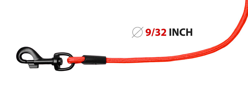 [Australia] - Luna&Max Short Dog Leash Rope 20 inch Length x 9/32 inch, Strong Mountain Climbing Lead, Training Leashes with Carabiner Hook for Medium and Large Dogs Red 