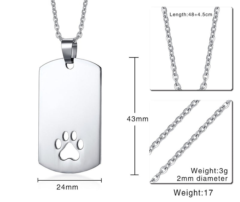 [Australia] - Mealguet Jewelry Stainless Steel Polished Hollow Dog Pet Paw Print Dog Tag Pendant Necklace with 24" Chain Plain 