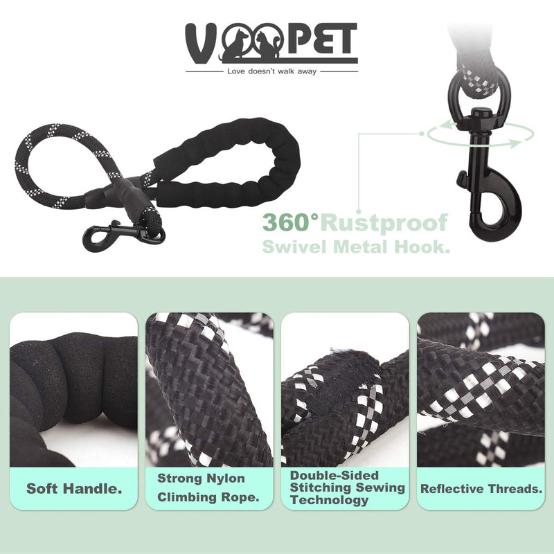 [Australia] - voopet 2 Feet Nylon Dog Leash, Strong Leash with Highly Reflective Threads for Medium Large Heavy Duty Dog Leads, Easy Control with Short Dog Leash for Climbing Training Walking and Guiding Blind Black 