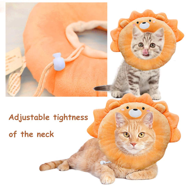 ASFINS Cat Recovery Collars, Plush Pet Protective Collar Cat Elizabethan Collar, Adjustable Anti-Bite Cover for Wound Healing Protection, Neck Circumference 16-30CM, Cute Lion Pattern (M) - PawsPlanet Australia