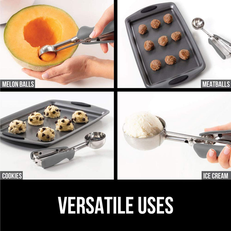 Gorilla Grip Premium Fruit, Cookie and Ice Cream Spring-Loaded Scoop, 4 TBSP Scooper Size 16, Comfortable Disher, Easy Squeeze Handle, Durable Stainless Steel, Uniform Portions Every Time, Gray #16 / 4 TBSP - PawsPlanet Australia