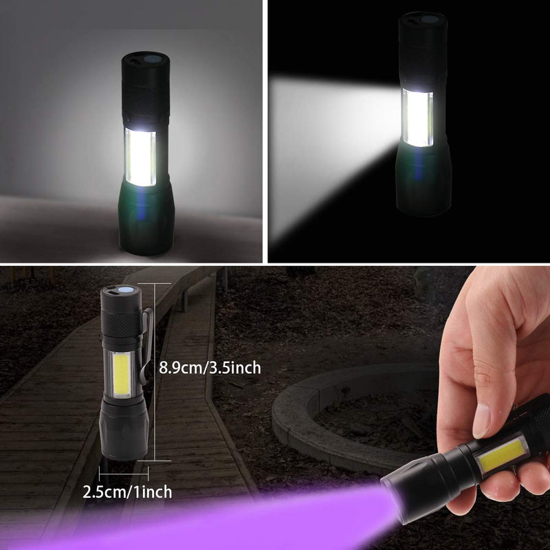 KunHe Black Light Mini Flashlight Small and Lantern Combo Usb Rechargeable UV Flashlights 395 nm Ultraviolet Blacklight Detector for Dog Urine Pet Stains and Bed Bug (Pack 2) - PawsPlanet Australia