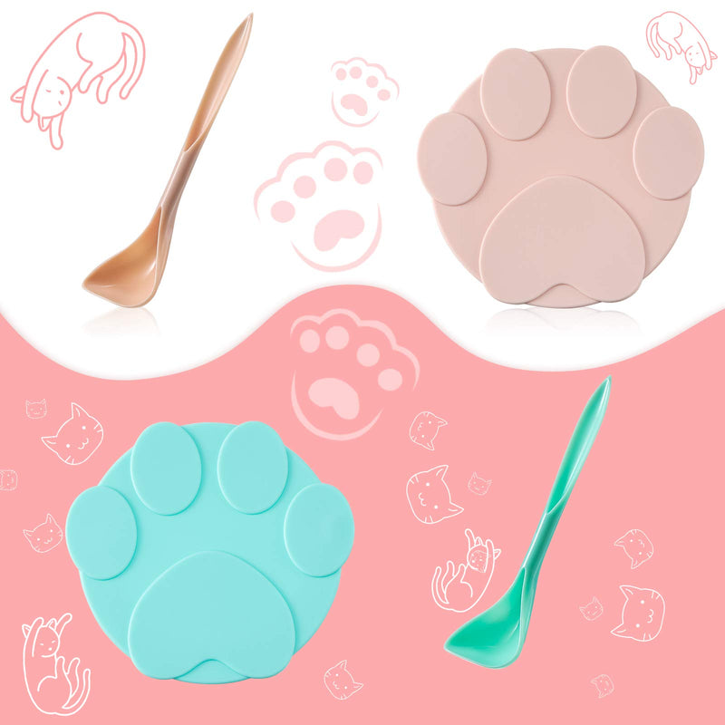 2 Pieces Cute Pet Food Can Lids with 2 Spoons, Silicone Can Lids Covers for Dog and Cat Food, Universal Silicone Cat Food Can Lids 1 Fit 3 Standard Size, Pink and Blue - PawsPlanet Australia