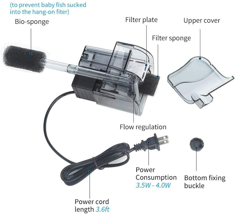 boxtech Aquarium Hang On Filter - Power Waterfall Suspension Oxygen Pump - Submersible Hanging Activated Carbon Biochemical Wall Mounted Fish Tank Filtration Water 15-30 Gal - PawsPlanet Australia