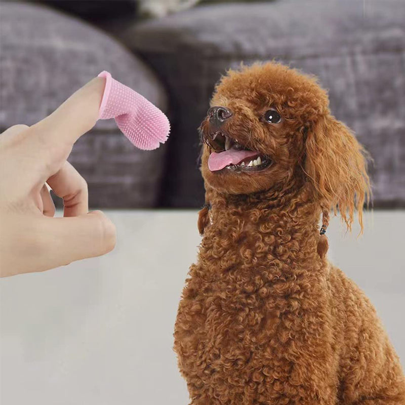 Pack of 4 Dog Toothbrush Finger Cot Reusable Pet Finger Toothbrush Finger Cots Dog Dental Care Anti-Plaque Finger Dog Food Grade Silicone 360° Fully Wrapped Bristles - PawsPlanet Australia
