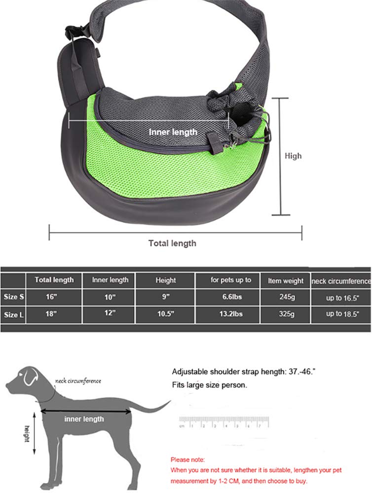 [Australia] - Pet Sling Carrier- Soft Mesh Hands Free Sling Bag Head Out for Puppy Cat Rabbit Guinea Pig- Single Shoulder Carrier Pet Travel Carrier Pouch- for Pets up to 6-12lbs L green 