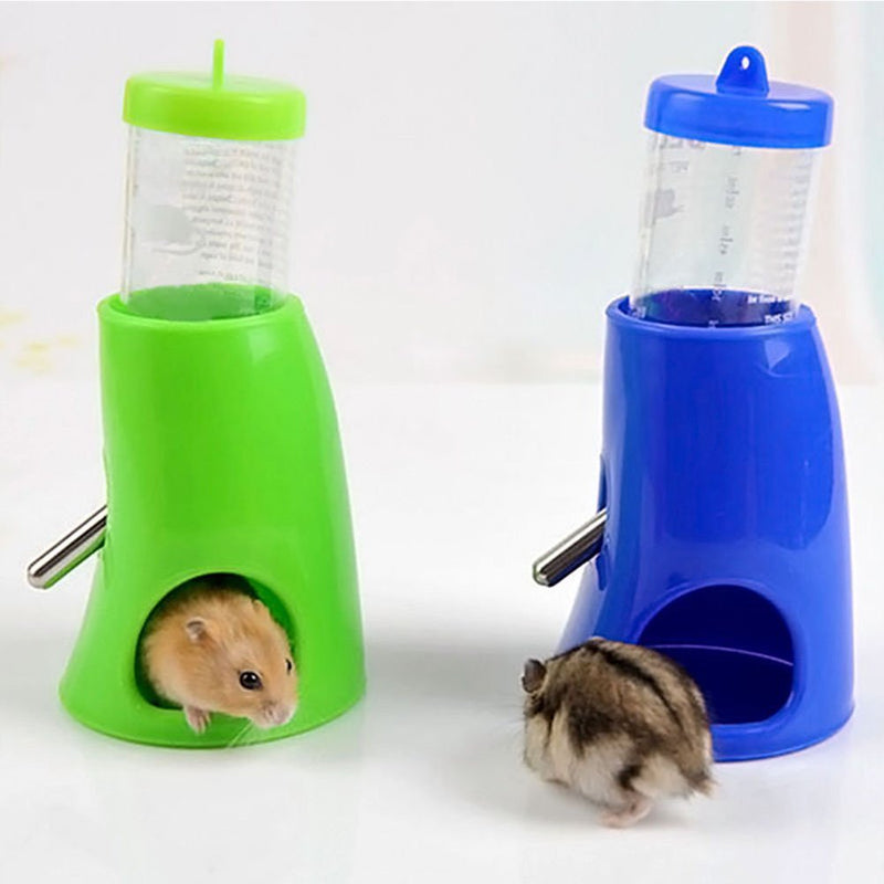 UEETEK Small Animal Hideout Drinking Dispenser Feeder 2 in 1 Water Bottle with Plastic Base Hut for Dwarf Hamster (Blue) Blue - PawsPlanet Australia