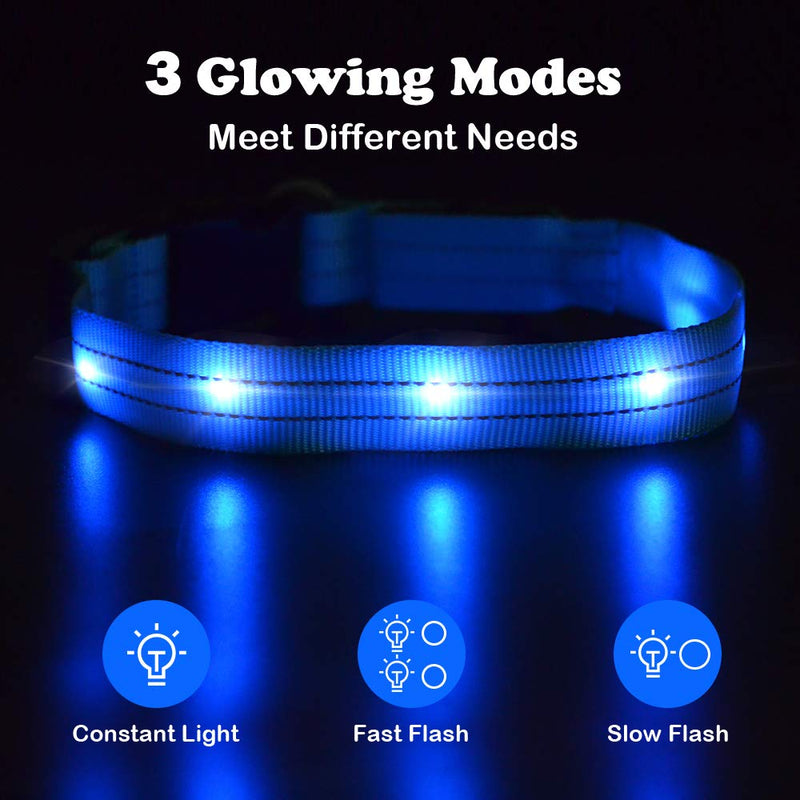 [Australia] - LED Dog Collar - Rechargeable Light Up Safety Pet Collar - Waterproof Flashing Light Up Dog Collar, Basic Dog Collars L(19-23.6"/48-60cm) Blue 