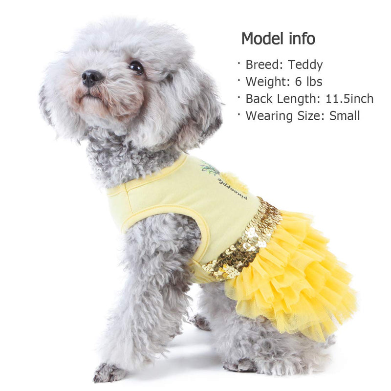 [Australia] - kyeese Dog Dress Pineapple Yellow Tiered Dogs Beach Dresses with Sequins Cat Dress Medium 