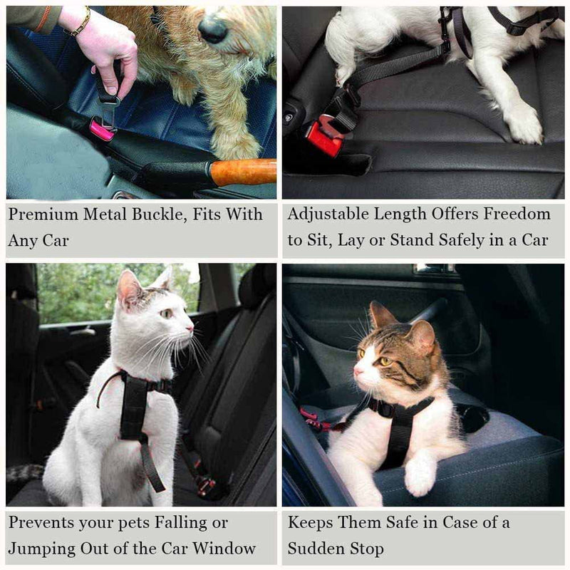 Dog Seat Belt for dogs in Car - Adjustable Dog Car Seat Belts -Harness Dog Seatbelt Safety Lead Dog Vehicle Travelling Leash -Adjustable Safety Seat Belt For Dog Cat and Pets (MAIN) (BLACK) BLACK - PawsPlanet Australia