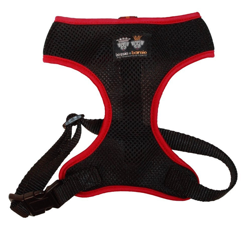 [Australia] - BESSIE AND BARNIE Air Comfort Harness for Pets, Black/Tan Plain/Red M - (Neck- 13"/ Chest- 22") 