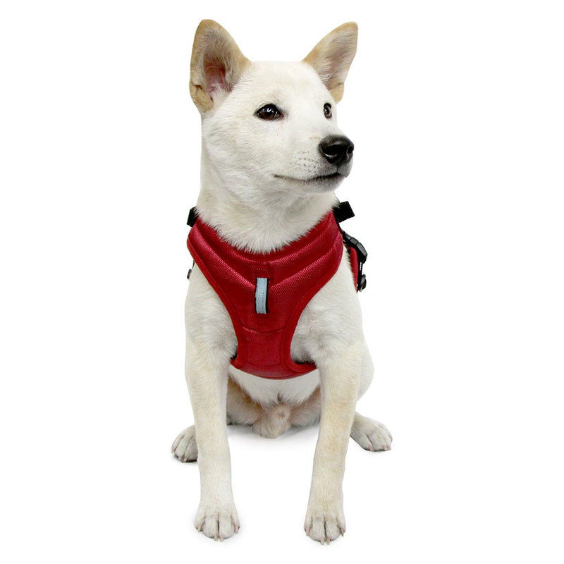 [Australia] - Gooby - Pioneer Dog Harness, Small Dog Head-in Harness with Control Handle and Seat Belt Restrain Captability Red Small Chest (14.8-17.7") 