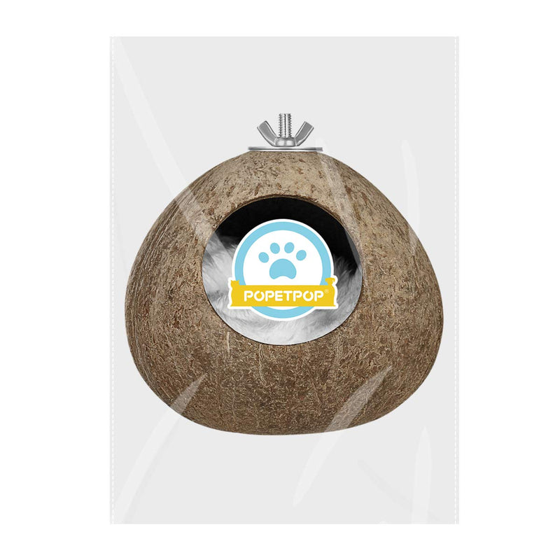 POPETPOP Natural Coconut Shell Bird House Small Animal Hideout Hut Sleeping Breeding Nest for Dwarf Hamster Parakeet Budgie Bird Cage Toy - PawsPlanet Australia